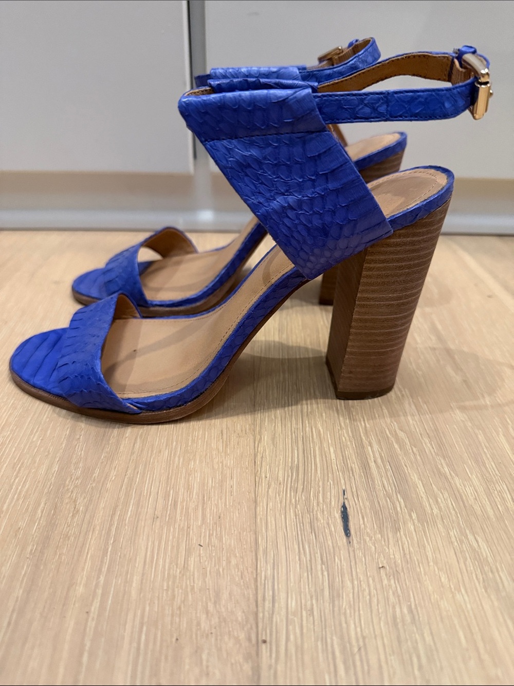 Coach Royal Blue Textured Block Heel Sandals